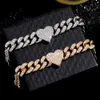 Punk Bling Love Heart Cuban Anklets For Women Iced Out Rhinestones Link Ankle Chain 13mm Anklet Armband Hip Hop Jewellery 230719