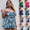 Kvinnors badkläder 2023 Europa och USA Plus Size Split Swimsuit kjol Boyshort Digital Printing Women