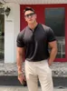 Outdoor T-shirts Summer Fashion Trend Sport Fitness Leisure Simple Men's T Shirt Solid Loose Short Sleeve V Neck Top Men's Polo Shirt 230818