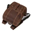 School Bags Crazy Horse Leather Laptop Bagpack Vintage Handmade Double Shoulder Bag For Men Male Backpack Drop