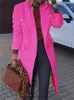 Kvinnors ull blandar Autumn Winter Woolen Coat Women Khaki Pink Lapel Double Breasted Outerwear Korean Style Slim Jacket Clothing Feminina 230818