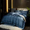 Bedding Sets High End Light Luxury 200 Count Long Staple Cotton Four Piece Set All Hollowed Out Wide Brim Solid Color Bed Sheet