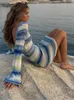 Podstawowe sukienki swobodne Nadafair Tieb bar barwnik mini dzianina sukienki Sweter Kobiety jesienne sprężyste sukienki na plażę Bodygon Sukienki 230815