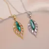 Pendant Necklaces Green Necklace In High Quality Golden CZ Crystal Leaves Glitter For Woman Plant Jewelry Gift