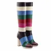 Cuir 2024 Boots Lady Martin Square Chunky High Heels Knight Colorful Come Couleur épissage Femmes Genètes Hautes Hautes Toes Round