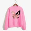 Con cappuccio maschile per farfalla rosa Donne a manica lunga streetwear retrò floreale floreale casual pullover divertente focolare divertenti felpa femminile autunno