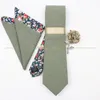 Neck Ties Luxury Patchwork Cotton Floral Solid 7cm Necktie Set Brooch Pin Handkerchief Men Wedding Party Floral Cravat Gift Accessory 230818