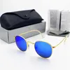 Retro 50mm Moda Cam Koruma Altın Kadınlar Yuvarlak UV400 Güneş Gözlükleri Çerçeve Mavi Flash Yüksek Lens 1 PCS Kaliteli Siyah Kılıf DFZ