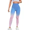 Calças ativas de cintura alta sexy gradiente sem costura leggings de yoga barriga controle booty push up magro para mulher