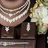 Ketting oorbellen set hibride drie lagen bladbloem 4 stcs en oorbel sets kubieke zirconia voor vrouwen bruids bruiloft n-403