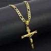 Naszyjniki wisiorek Real 10K żółty solidny złoty złoty gf Jesus Cross Crucifix Charm Big wisiorek 5535 mm figaro łańcuch Naszyjnik Z230819