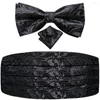 Cinture di seta nera maschile cummerbunds formale vintage jacquard floreale bowtie hanky gemelli corsetto cintura per il regalo per il ballo di primatura maschile