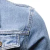 Mens Jackets Cotton Denim Jacket Men 캐주얼 한 단색 옷깃 싱글 가슴 청바지 가을 슬림 착용 품질 230818