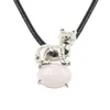 Silver Tiger Alloy Gemstone Pendant Necklace Black Cord Healing Chakra Crystal Reiki Spiritual Protection Energy Oval Stone