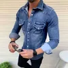 Camisas casuais masculinas outono inverno coreano jeans lavagem de camisa de manga comprida camisa slim fit jacket