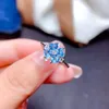 Cluster Rings Light Luxury Four-leaf Clover Swiss Blue Topaz Colored Jewel Open Ring For Women