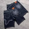 Herr sommarmän smala denim shorts y2k casual mode löst sträcka alla matchar manliga svarta jeans klädlast hip hop baggy 230818