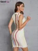 Basis Casual jurken rare poes gebreide trui jurk vrouwen chic holle sexy kleurrijke gestreepte mouwloze haak herfst trend vintage bodycon streetwear 230815