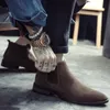 Buty Chelsea Men Buty zamsz skórzane kostki w brytyjskim stylu jesień dla mężczyzn spiczasty stóp zapatos hombre 230818