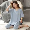 Frauen -Nachtwäsche -Pyjamas Sets Modal Pyjamas Solid Pijamas Loungewear Kurzarm und Hosenanzug Anzug Nachtwäsche Frauen Homewear