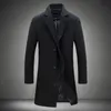 Herenwol Blends Autumn en Winter Solid Color Casual Business Woollen Coats Highd Merk Slim Long Coat Male jas 230818