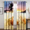 Curtain Thin Shading Polyester 3D Printing Natural Sea Semi Sunshade Beach Scenery For Bedroom Living Room Home Hook Decor