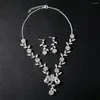 Collier Boucles d'oreilles Ensemble Bijoux Femme Strass Mariée Fleur Feuilles Stud Mariage