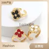 Band Rings Natural Fritillaria Fourleaf Grass Ring for Female Minority Design Personalized Open Ring with Diamonds Lucky Grass Eating Finger Ring J230819