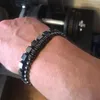 Pulseras con dijes, 2 uds., conjuntos clásicos para hombres y mujeres, pulsera de hematita cuadrada de 6MM, brazalete trenzado hecho a mano, joyería Punk negra de circón incrustado