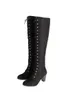 Boot's Boots Automne et Hiver Mode Confortable Polyvalent KneeHigh Crosstied Talon carré haut 75cm plus size3443 230818