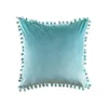 Pillow Soft Velvet Case With Pompoms Cozy Hidden Zipper Modern Boho Decor Cover Cream Sofa