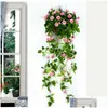 Decorative Flowers Wreaths 5 Branches Artifical Rose Flower Wall Hanging Orc Basket Living Room Balcony Home Decoration Drop Deliver Dhzh1