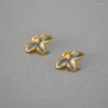 Stud Earrings Simple Fashion Temperament Handmade Enamel Leaf Pearl 925 Silver Needle Sweet