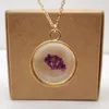 Pendant Necklaces Purple Blossom Babysbreath Real Flower Glass Gold Color Chain Long Necklace Women Boho Fashion Jewelry Bohemian
