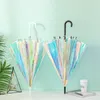 Umbrellas Laser Semi-Auto Transparent Umbrella Fashion Colorful Long Handle