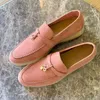 Scarpe firmate, abiti, scarpe, bottoni in metallo di pelle di cervo di alta qualità in cashmere, bottoni LP, punte circolari, tacchi piatti, scarpe da donna casual e comode per tutte le stagioni