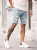Heren jeans zomer gescheurde shorts hip-hop-hop denim broek stretch lichtblauw mode ontwerp slank rechte mannelijke kort