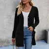 Cappotto da donna con tasca frontale con bottoni in maglia, accogliente giacca invernale morbida ed elastica anti-pilling di media lunghezza con monopetto