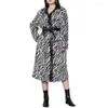 Women's Trench Coats European And American Trendy Brand Zebra Patterned Coat 2023 Spring Autumn Warm Fashionable Commuter Waist Long Cotton