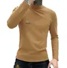 Herrtröja 2023 Autumn New Half High Collar Men's Long Sleeve T-shirt med plysch botten mode smal fit herrtröja