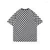 Men's T Shirts Hip Hop Love Embroidery Checkered Color Match Streetwear Summer Tshirts Men And Women Short Sleeve Cotton Oversized Top Tees