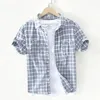 Men's Casual Shirts Summer Fashion Leisure Plaid Shirt Stylish Short Sleeve All-match Square Collar Men Cardigan Outdoor Homme