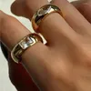 Anneaux de mariage étanche en acier inoxydable doré anneau Navette carré cubique zircone bande bijoux femmes à la mode fiançailles fête cadeau