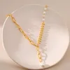 Pendant Necklaces Minar Genuine Freshwater Pearl Ear Long Tassel 18K Real Gold Plated Brass Link Chain Choker For Women