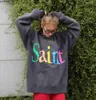 Bluzy męskie bluzy z kapturem 5pxp Saint Michael wykonał stare graffiti malowane litery i drukowane swobodne luźne sweter okrągły dla kochanków