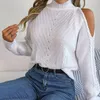 Maglioni femminili da donna a maglia alta scollatura con spalle nude manica a manica lunga manica casual sciolte da donna maglione estate