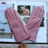 Пяти пальцев перчатки зима теплый цвет кожаные женщины модные полосатый стиль бар.