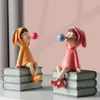Decorative Objects Figurines Modern Lovely Girl Blowing Bubbles Resin Handicraft Statue Living Room Porch Study Office Desktop Decoration Birthday Gift 230818
