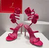 صيف 2023 Rene Lady Cleo Sandals حفل زفاف حفل زفاف ثياب High Heel Wedding Shoes Lace مع الزهور الحريرية رومانسية أحذية نسائية Rhinestone Snake Box