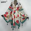 Платье-кимоно с накидкой, кафтан, купальник-бикини, американская женская одежда, пальто, африканский халат с цветочным принтом спереди и открытым трафом, мусульманский халат